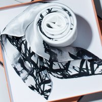 100% Mulberry Silk Scarf With Classicink Wash Bamboo Print, Fashionable Scarf, Headscarf, Shawl, Free Shipping To Home