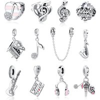 925 Sterling Silver Charms Beads Original Love Music Notes Piano Headphone Charm Fit Brand Bracelets Necklaces Jewelry For Women