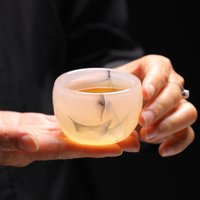 Small Jade Porcelain Tea Cup Emerald Green Teacup Beautiful Ink Style Teacups Mug for Tea Chinese High Quality Tea Bowl