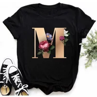 English Alphabet Print T Shirt Women New Summer Couples Lovers Female T-Shirt Harajuku Casual Black Tops Tshirts