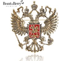 Beaut&Berry Classic Enamel Double Headed Eagle Brooches for Women Unisex Russian Emblem Pins Russian National Day Gifts Friends