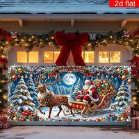 2D flat banner, 1 piece, large Christmas-themed garage door mural decorative banner, polyester, easy to hang