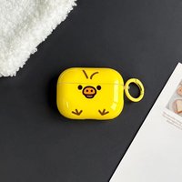 Cute Cartoon Chick Pattern Yellow Glossy Protective Earphone Case Cover Case For AirPods 1 2 3 4 Pro Pro2 Pro3 with Ring