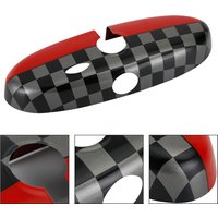 Black/Grey Checkered Red Rear View Mirror Cover For BMW MINI Cooper R55 R56 R57