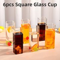 6pcs High-Temperature Resistant Transparent Square Single-Layer Glass Cup Set - Large Capacity Borosilicate Glass Party Cups