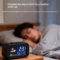 New Weather Station Clock With Color Display - Temp & Humidity Monitor Backlit For Kids & Teens Perfect For Bedroom/Dorm Desk