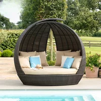 'Outdoor Furniture Round Rattan Woven Rope Moon Daybed