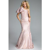Charming Blush Pink Satin Evening Dress One-Shoulder with Dramatic Bow & Floral Lace Appliqué Mermaid Gown Customized