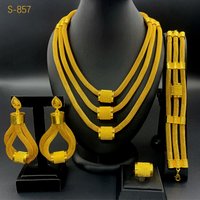 Luxury Ethiopian Multilayer 24k Gold Color Jewelry Set For Women Wedding Dubai Necklace And Earrings Sets Indian Bridal