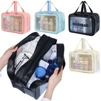 Dry-wet Separation Double Transparent PU Makeup Bag Portable Washing Bag Cosmetic Storage Bag Travel Fitness Swimming Essentials