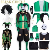 In Stock The Freak Circus Pierrot Clown Full Set Cosplay 코스튬 Halloween Game Clown Jeste Performance Wear Dark Fantasy Green