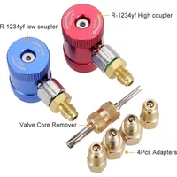 R1234yf High Low Side Manual Quick Coupler Connector,Steam Core Remover,Refrigerant Manifold Gauge AC Charging Hose Adapter Kits