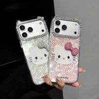 3D Stereoscopic Cute Cartoon Sanrio Hello Kitty Bling Glitter Phone Case For iPhone 17 16 15 14 13 Pro Max Shockproof Hard Cover