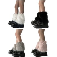 Women Furs Leg Warmer Winter Furry Long Boot Cuffs Fuzzy Shoe Cover Party Costume for Holiday Festival Performances Play