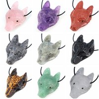 40mm Wolf Head Stone Pendant Natural Healing Crystals Statue Hand Carving Gemstone Wolves Animal Figure Jewelry Making Necklace