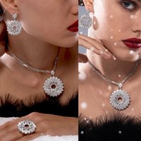 IN JEWELIFE Trendy Colors Cubic Zirconia Pendant Necklace Earring Ring Sets Flower Jewelry Women Dubai Gold Plated