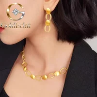 GoldEclat Luxury 24K 9999 Pure Gold real gold Fashion temperament Joker Brushed Necklace Circle Ring Link Bracelet