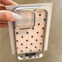 Ins Korean Full Screen Black Stars Phone Case for iPhone 17 16e 16 15 14 13 12 11 Pro Max X XR XSMAX 8 7 Air Plus Luxury Cover