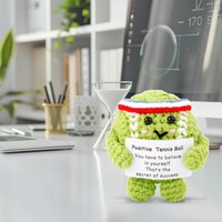Funny Crochet Inspirational Tennis Ball Positive Knitted Sport Doll wIth Card Handmade Knitted Tennis Ball for Party Decoration