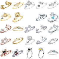Fashionable 925 silver charming bear mouse glove rocket ring women's original wedding crystal luxury accessory S925 logo