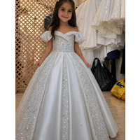 Elegant Flower Girl Dress For Wedding Satin Applique Sequins Shiny Kids Birthday Party First Communion Ball Gowns Customized