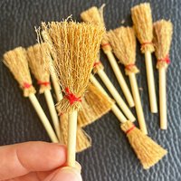12pc Halloween Witch Broom Pack of Mini Witch Broom Decor DIY Dollhouse Room Scenery Layout Restaurant Door Indoor Outdoor Decor
