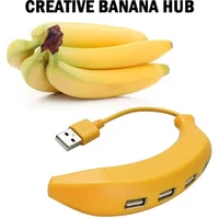 Banana USB Hub 4 Port Splitter With Power Adapter For Laptop Computer Fast Charging Data Transfer Creative Accessory