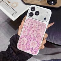 Sweet Gentle Glitter Lace Pattern Lens Protector Silver Border Heat Dissipation Phone Cover Case for iPhone 17 16 15 14 Pro Max