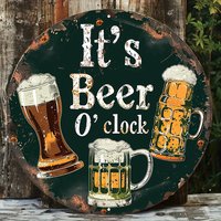 1pc It's Beer O'clock" Vintage Aluminum Sign - 7.8x7.8 Inch Round Metal Wall Art with Fun Beer Mug Design for Bars, Cafes,