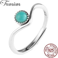 Trumium 100% 925 Sterling Silver V Shape Rings for Women Fine Jewelry Turquoise Agate Adjustable Ring Female Accessories