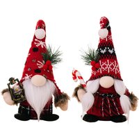 2Pcs Santa Claus Ornament Decoration Christmas Gnome Doll New Year Christmas Gift Couple Ornament Walking Stick Christmas Dolls