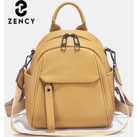 Zency Soft Genuine Leather Women Small Backpack Purse Stylish Travel Rucksack School Shoulder Bag Solid Color Mochila College