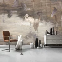 Retro Home Decoration 3D Photo Mural Paper Nature Lotus Pond Crane Wallpaper for Bedroom TV Background Wall Painting Large Size