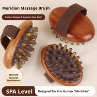 Sandalwood Meridian Massage Brush with Strap, Full Body Scraping Tool for Belly Waist Lymphatic & Muscle Relaxation Body Care