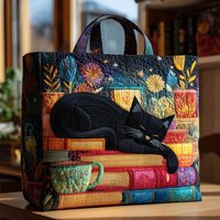 High Quality Cat Pattern Quilted Tote Bag Floral Print Large Capacity Shoulder Tote Bag 3D Soft Shoulder Bag