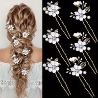 6Pcs Pearl Flower Sparkling Diamond Hairpin Suitable Various Types of Braided Hair,wedding Banquet Party Temperament Decoration