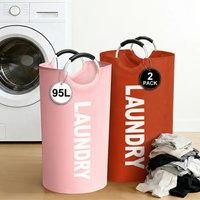 95L XL Laundry Basket 2 Pack Waterproof Foldable Laundry Hamper Padded Handle 600D Oxford for Bathroom Laundry Room Storage