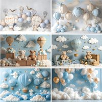 Teddy Bear Photography Backdrops Hot Air Balloon Star Boy1st Birthday Party Baby Shower Decor Background Photo Studio Props