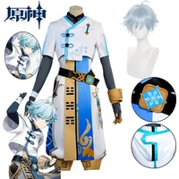 Chongyun Cosplay Costume Anime Game Genshin Impact Chongyun Cosplay Uniform Outfit Wig Halloween Chong Yun Costume for Men Women