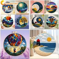 CHENISTORY Wool Felting Painting Kit Scenery Funny Diy Felt Crafts Package Felt Needle For Handwork Home Decoration Gift
