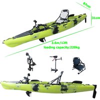 12FT Pedal Fishing Kayak Single Seat Plastic HDPE Durable Canoe with Electric Motor One Person Fin Propeller Pedal Driver System