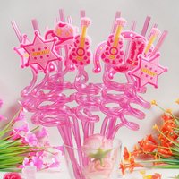 12pcs Reusable Spiral Straws: Pink Western Cowboy Style—Colorful Family Gathering Drinkware, Fun Beverage Set