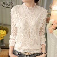 Neue Ankunft 2025 Herbst Frauen Blusen Langarm Mode Lässig Chiffon Shirts Stehen Floral Spitze Blusen Casaul Tops 07F 25