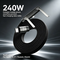240W Super Fast Charging Data Cable USB To C 2-in-1 Folding Stand For iPhone 17 16 15 For Android Holder Charger Cable C To C
