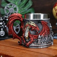 Western Monster Dragon Mark Coffee Cup, Stainless Steel Dragon Statue Water Cup, 3D Castle Guardian Dragon Beer Cup