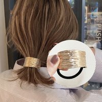 Fashion Women Gold Alloy Hair Ties For Girls Ponytail Holder Pearl Elastic Hair Ropes Bands Punk Gothic Letter Hair Accessories
