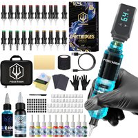 Tattoo Kit POSEIDON V5 High Power Tattoo Pen Kit For Permanent Makeup Tattoo Machine Kit Blue Tattoo Power Supply Tattoo Gun Kit