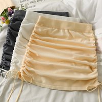 Women's High Waist Ruched Drawstring Bodycon Mini Skirt Stretchy Knit Casual Party Clubwear Summer Bodycon Short Skirt