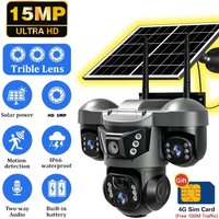 V380 15MP 8K Kamera solarna 4G SIM zewnętrzna, 3 obiektywy, 3 ekran, 10-krotny zoom, detekcja ruchu PIR, wodoodporna, noktowizor, ochrona bezpieczeństwa CCTV.