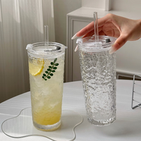 Large capacity straw cup summer high-value women's office with cover glass cup lemonade cup juice coffee cup
